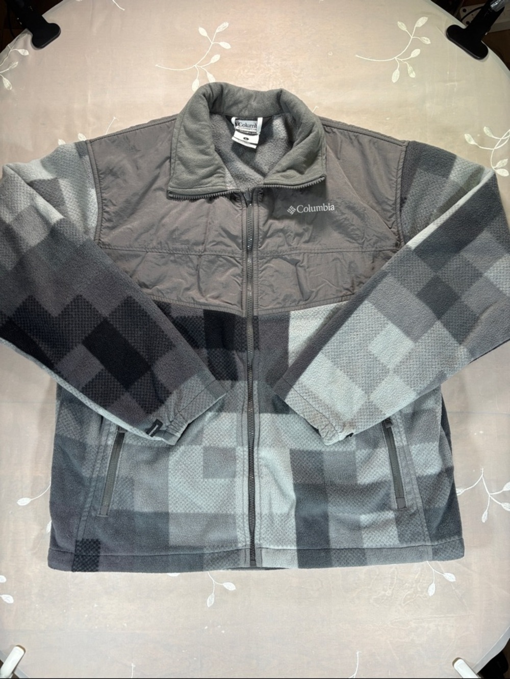 VTG Columbia Gray Plaid Full-Zip Fleece Jacket Interchange Man Size Large